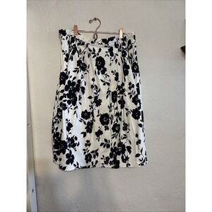 Plaza South  black white‎ floral print knee length pleat Cotton skirt 16W